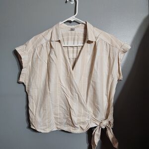 Old Navy Beige Striped Wrap Blouse